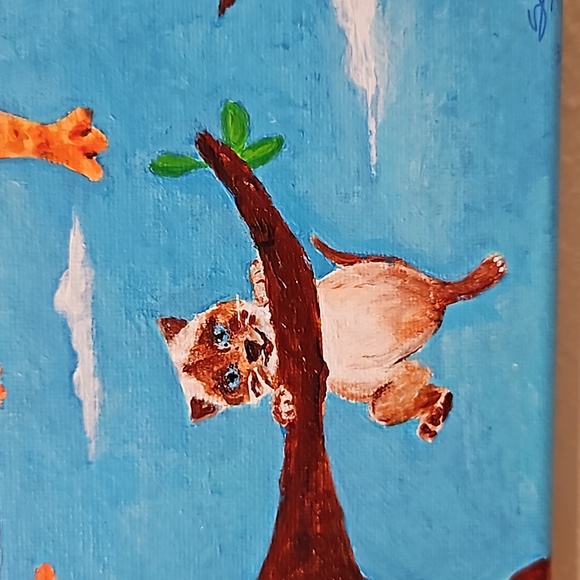 Original Art /Acrylic Canvas /Cute Kitties in a Tree / 8in x 8in - Picture 10 of 11